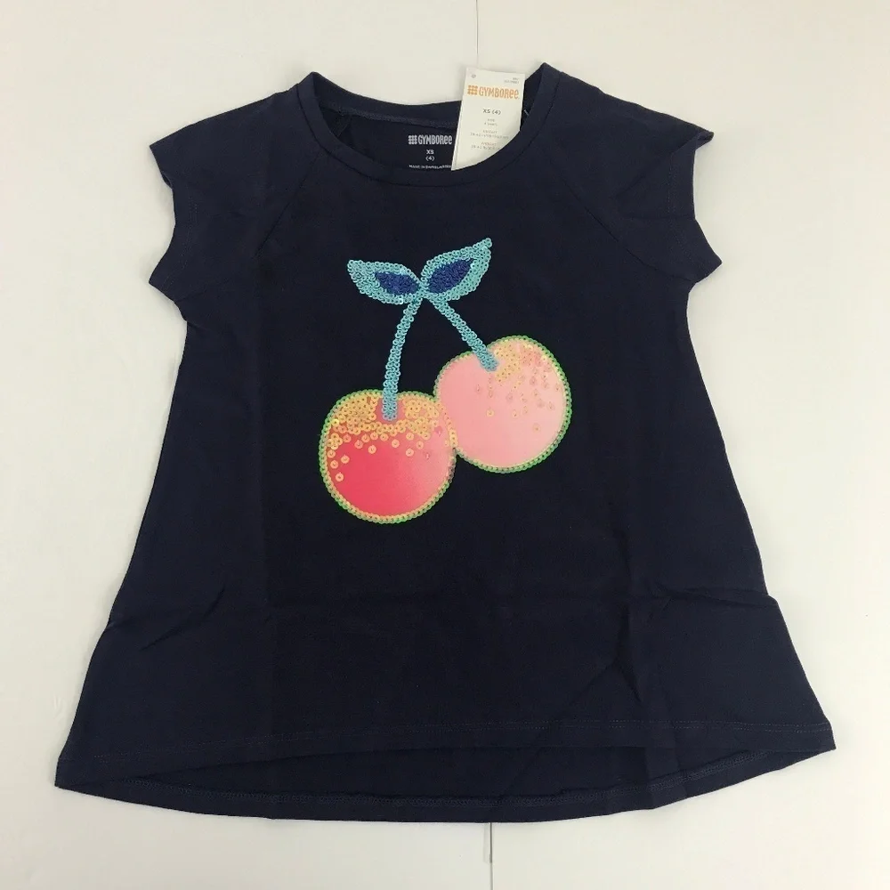 Gymboree‎ Blue Sequined Cherry Shirt Size 4 XS